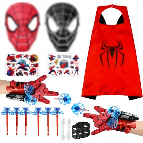 WYFDCZZP 2 conjuntos de luvas de lançador, lançar teias de aranhas Spiderm brinquedos, com máscara e dardos luvas, camada Spiderm, brinquedos Spiderm presente para crianças luvas de plástico Cosplay(C