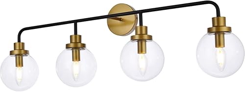 Miniatura 3 de Living District Interior moderno hogar decorativo brillante techo Hanson 4 luces baño aplique en negro con latón con pantalla transparente