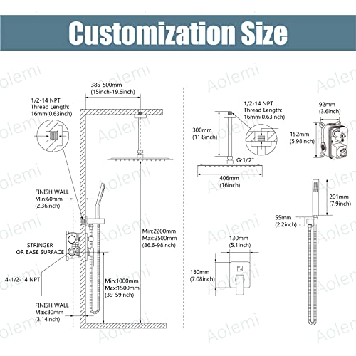 Aolemi Shower System 16 Inch Ceiling Mount Matte Black Rainfall Shower Head Bathroom Shower Faucet Set Shower Kit With Handheld Spray Brass High Pressure Rough-In Valve Body And Trim Rain Mixer #TOP5