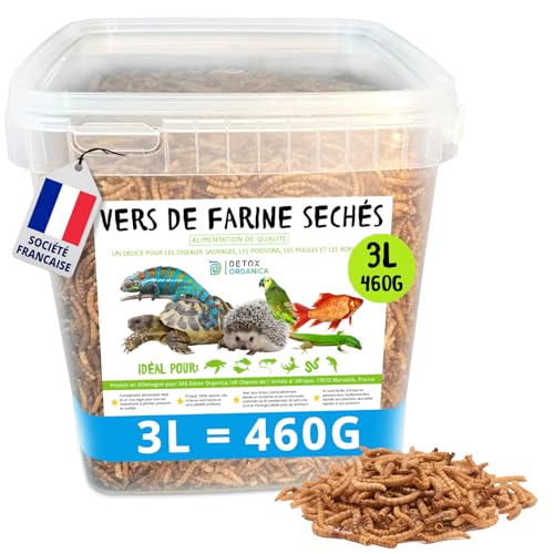 vers de Farine Séchés-460g=3000ml- Nourriture pour Poissons, Oiseaux Tortues, Hérissons, Rongeurs et Reptiles
