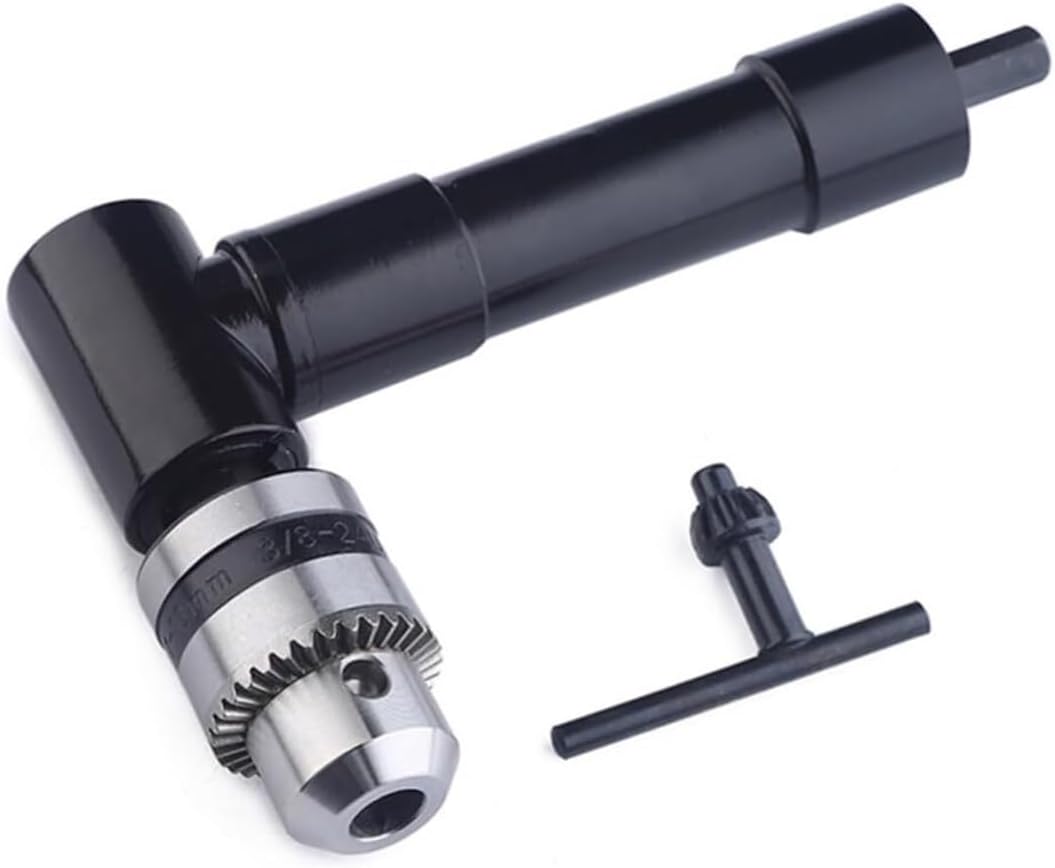 90 Degree Right Angle Drill Attachment, Electric Drill Adapter for Tight Spaces, Aluminum and Iron Construction, Hex Shank Fits Most Standard Drills