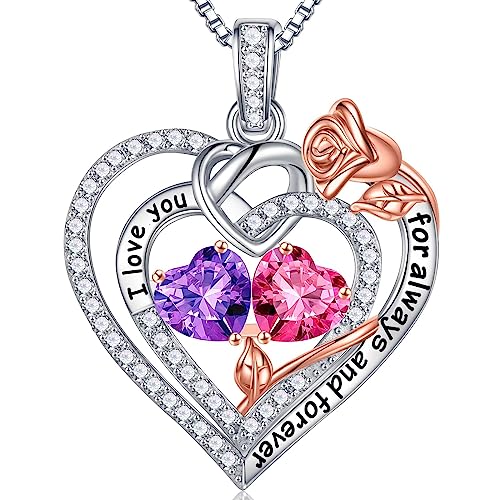Iefil Christmas Gifts for Wife Women - 925 Sterling Silver Double Birthstone Necklace, Anniversary Birthday Gifts for Women, Jewelry Gift for Wife Girlfriend Mom Her