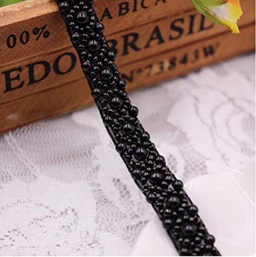 Fqtanju Elegant Wedding Black Rhinestone Applique With Pearls 2Yards Crystal Beaded Applique Party And Other Formal Occasions ( 1Cm Wide ) #TOP1