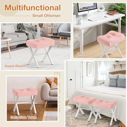 Memobarco 18-Inch Vanity Stool Chair, Vanity Bench with Metal X-Legs, Ottoman Accent Stool with Breathable and Soft Boucle Fabric Saddle Seat, Pink by Memobarco - Used condition - Image 8
