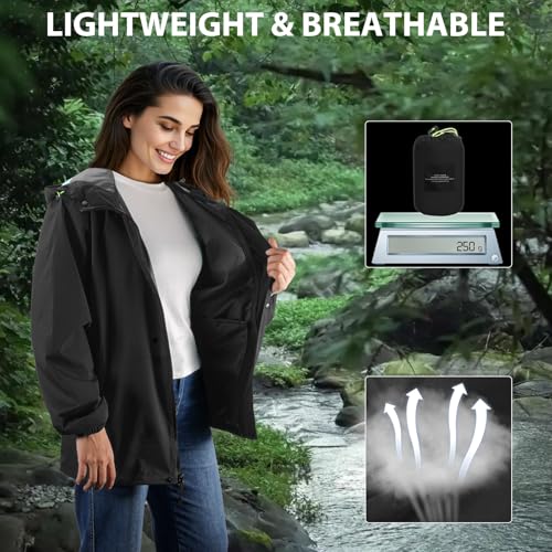 LAMA Women's Rain Jacket Lightweight Waterproof, Windbreaker Jacket with Hood Sun Protection, Packable Raincoat with Pocket2