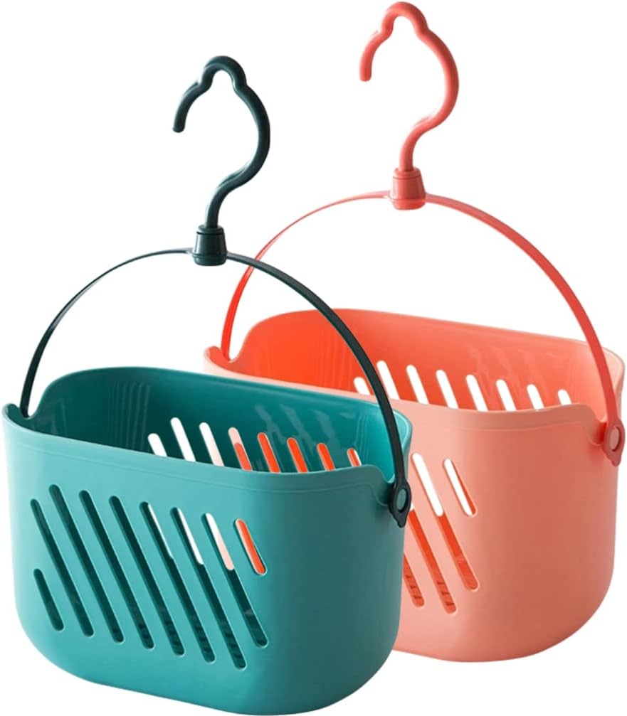 Kichvoe Wall Hanging Storage Basket 2-Pack Plastic Kitchen Organizer with Hooks for Garlic Ginger Vegetables Bathroom and Kitchen Space-Saving Storage