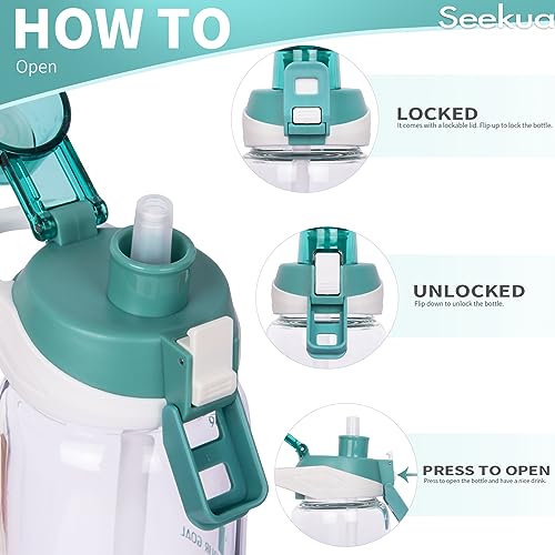 Seekua 800ml Glass Water Bottle with Straw & Time Markings BPA free Motivational Glass Drinking Bottle Leakproof - Image 2