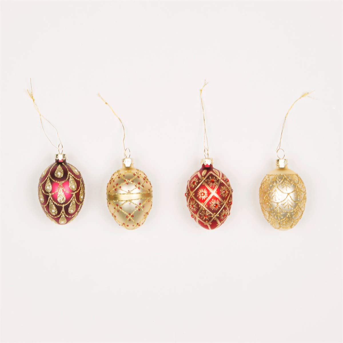 Sass & Belle Set of 4 Red and Gold Glass Heirloom Oval Christmas Tree Baubles