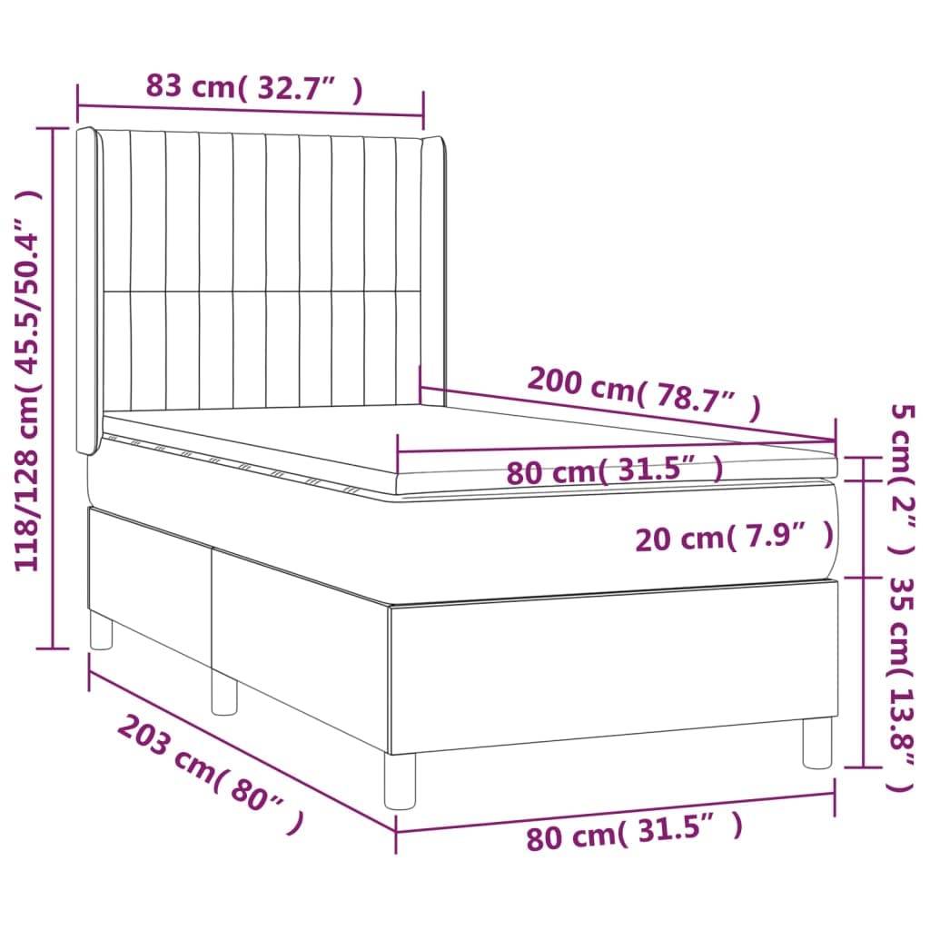 Łóżko kontynentalne z materacem, niebieskie, 80 x 200 cm, materiałowe, łóżko tapicerowane, pojedyncze łóżko z regulowanym zagłówkiem i materacem ze sprężynami kieszeniowymi, wygodny mebel do