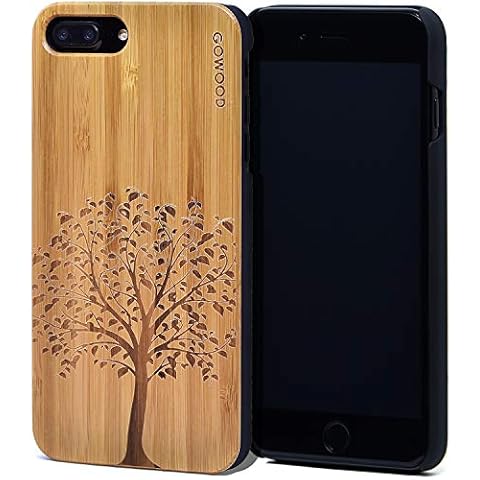 iPhone 7 Plus and 8 Plus Case Wood | Real Natural Bamboo Wooden Backplate With Unique Tree Design and Shock Absorbing Polycarbonate Protective Bumper GOWOOD Cover