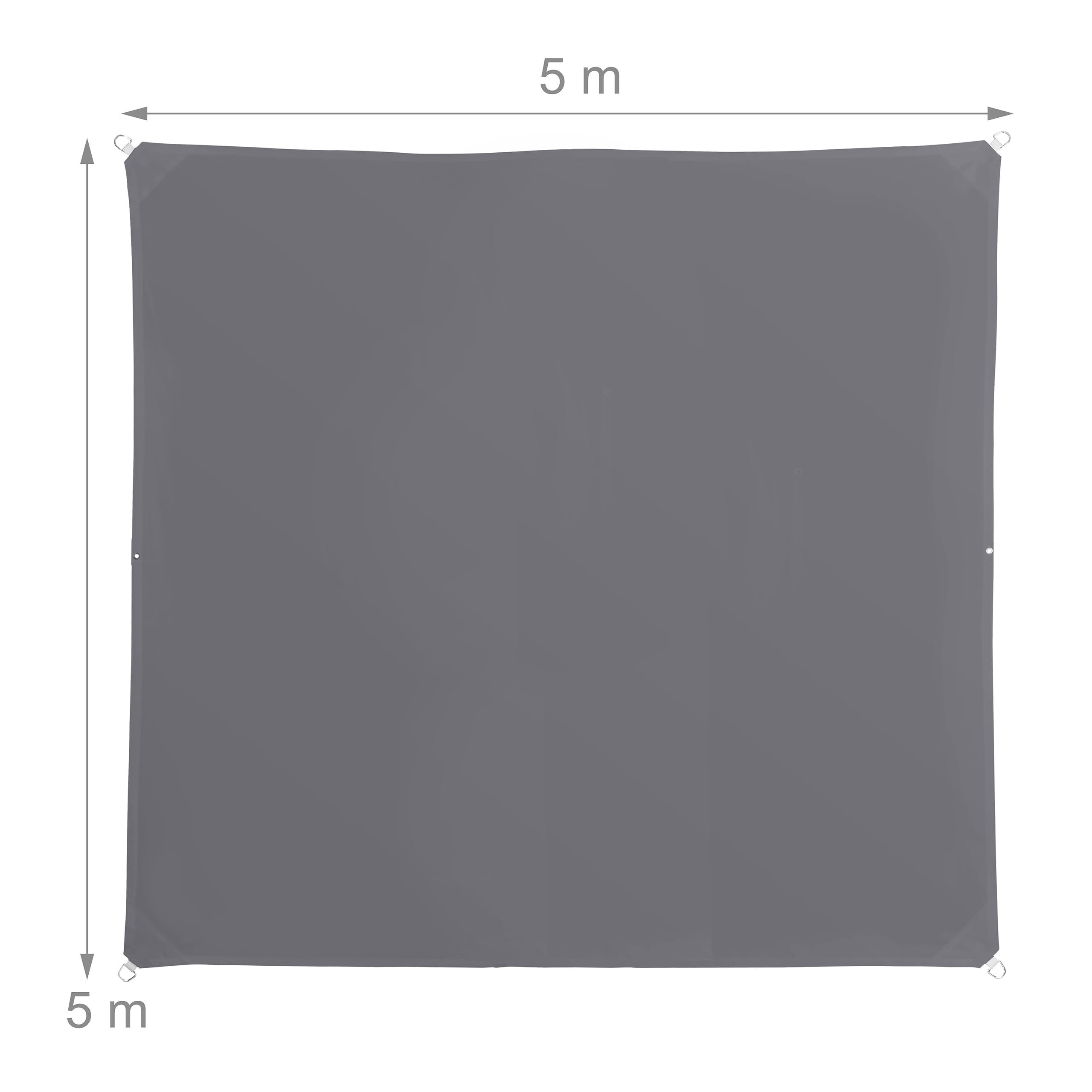 Tente d'ombrage Relaxdays, 5 x 5 m, Polyester, déperlant, œillets & Cordes de Tension, Toile carrée, Gris foncé