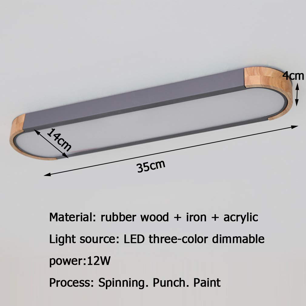 Regulable Alargado Plafon LED de Techo Superficie Cocina Madera+Metal Lampara de Techo Dormitorio Redondo Rectangular Plafon de Luz Colgante Interior Dormitorio Salon Oficina Habitacion Gris,35cm