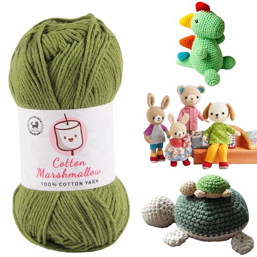 Image of NESTNHAVEN Cotton Marshmallow 100% Cotton Yarn - (50 g, 130 m) - Luxury Yarn for Crochet, Amigurumi, Embroidery, Toys, Garments, Flowers and Hobby Projects (Military Green)