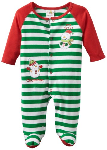 Absorba Baby Cotton Footie, Green/White, 0-3 Months