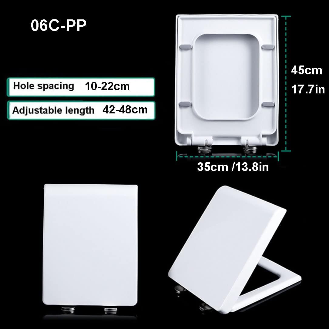 Tapa WC Universal, Asiento de Inodoro de Cierre Suave en Cuadrado con Liberación Rápida para una Fácil Limpieza, Tapadera WC de PP, Blanco, 35x45cm