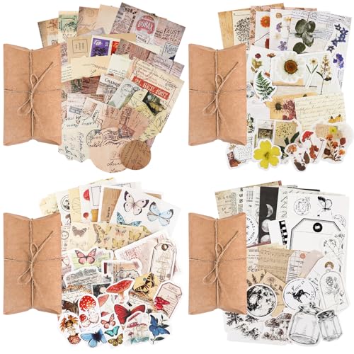 Sopoloray 120 PCS Vintage Scrapbook Kit,Aesthetic Paper Ephemera Pack with Retro Stickers, Tags,Cards,Collage Supplies for DIY Crafts,Bullet Journal,Scrapbooking,Gift for Crafters