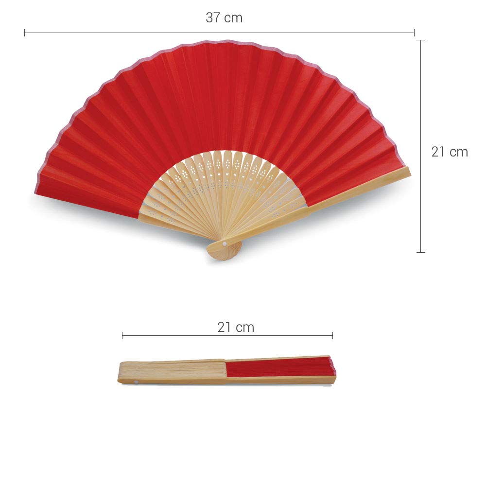 OLILLY - 50 Ventagli di Qualità in Tessuto Rosso e Bambù (Rosso, 50 Ventagli)