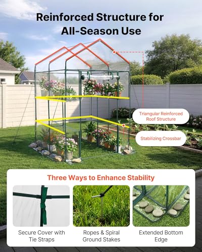 Image of VEVOR Walk-in Greenhouse, 54 inch x 54 inch x 77.2 inch Greenhouse for Outdoors with PVC Cover, 2 Tiers 10 Shelves, Roll-Up Zipper Door, Walk in Green House, Portable Plant Garden Hot House for Backyard Outside