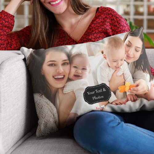 Image of KivStar Personalized Photo Pillow 16x24 Inch - Custom Name Printed Cushion, White Pillow for Valentine's Day, Couple, Customized Photo Cushion