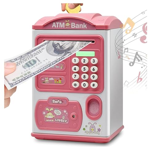 Image of Electric ATM Piggy Bank for Kids with Password and Finger Sensor - Pink
