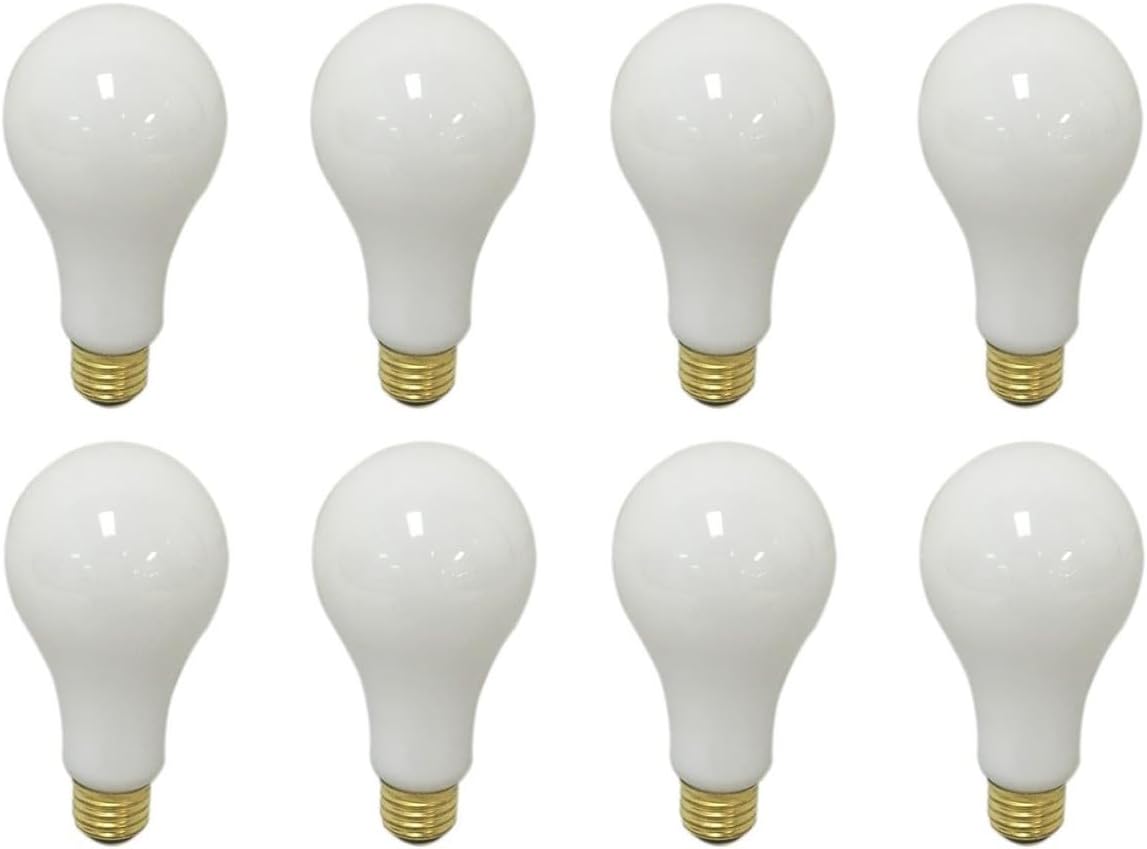 Royal Designs, Inc. 3 Way 100 150 250 Watts Incandescent A19 Light Bulb, E26 Medium Brass Base, Soft White, Set of 8, LB-1006-8