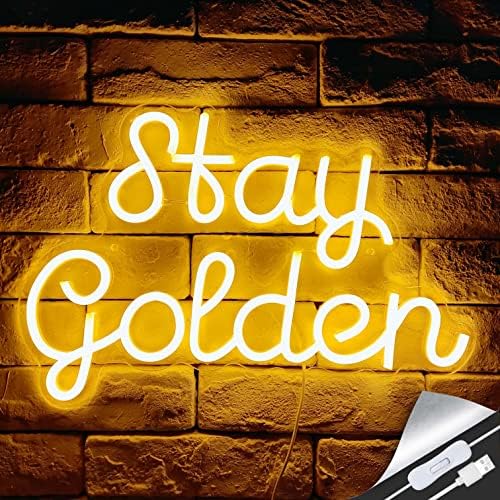 BUBBLE BEE WAFFLES & TEA Stay Golden Neon Sign (10x16 inches) for Wall Decor for Bedroom,Bar Pub Restaurant Birthday Party Led Art Wall Home Decorative Lights Unique Gift for Lover