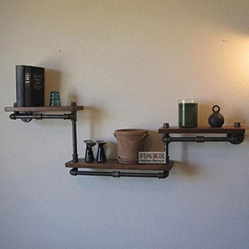 PinWei Home Rustic wrought iron shelf shelf wall mounted wood shelf vintage creative pipe furniture,Vintage old