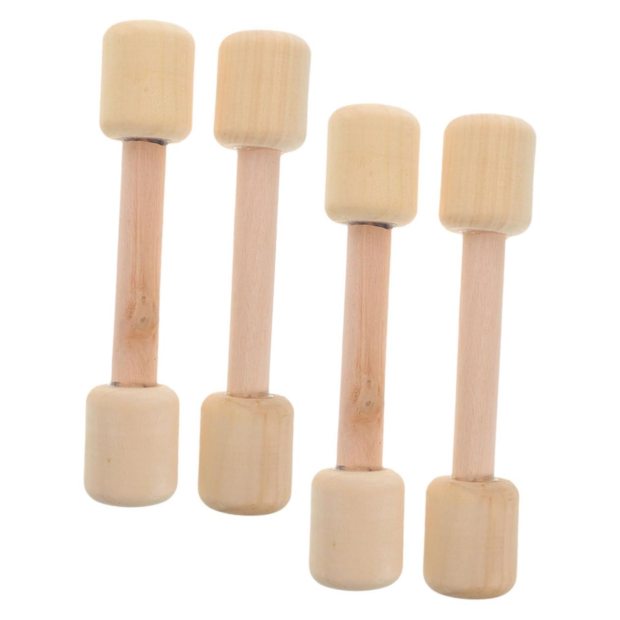 WOONEKY 4pcs Wooden Dumbbell Fun Exercise Weights for Ergonomic Design for Hand Strength Coordination for Imaginative Play Physical Activity