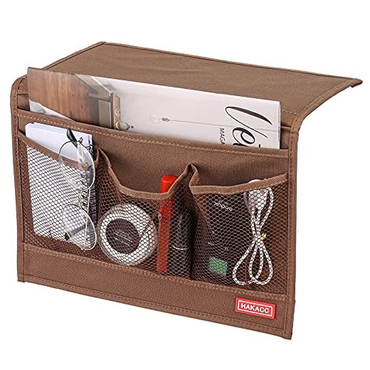 HAKACC Bedside Caddy/Bedside Storage Organizer,Remote Control Holder Armchair Organizer Couch Caddy Sofa Armrest Bag for Tablet Magazine Phone Remotes, Brown