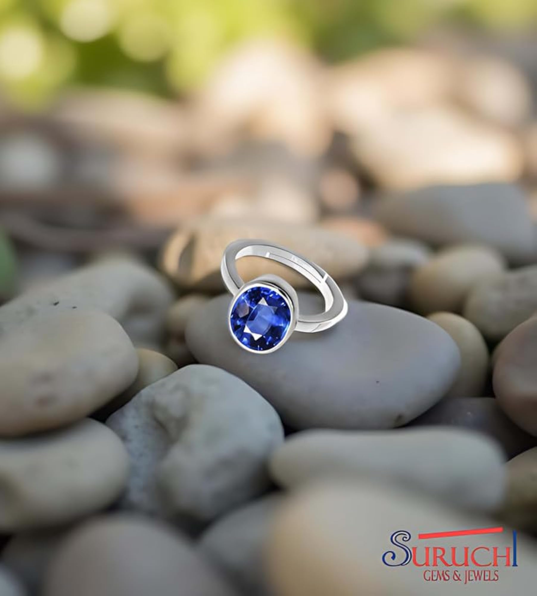 Blue Sapphire Silver Adjustable Ring, 4.25 Ratti