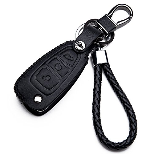 Carcasa Funda de Piel con Llaveros para Llave Control Remoto Ford Fiesta Focus Galaxy Fusion S-MAX Kuga Ecosport Llave 3 Botones Protección...