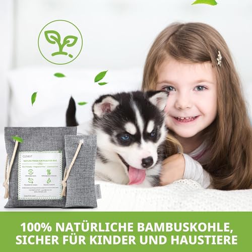 CLEVAST Luftreinigungsbeutel aus Bambuskohle (50g*12+200g*2), aktivierter natürlicher Geruchsabsorber, Desodorierer und Feuchtigkeitsbeseitiger,Luftreiniger für Schrank, Schuh, Auto Lufterfrischer