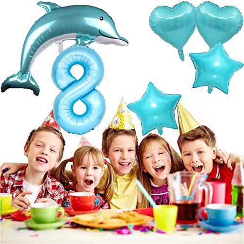 Palloncino Foil Ragazzo Delfino Blu 8° Compleanno