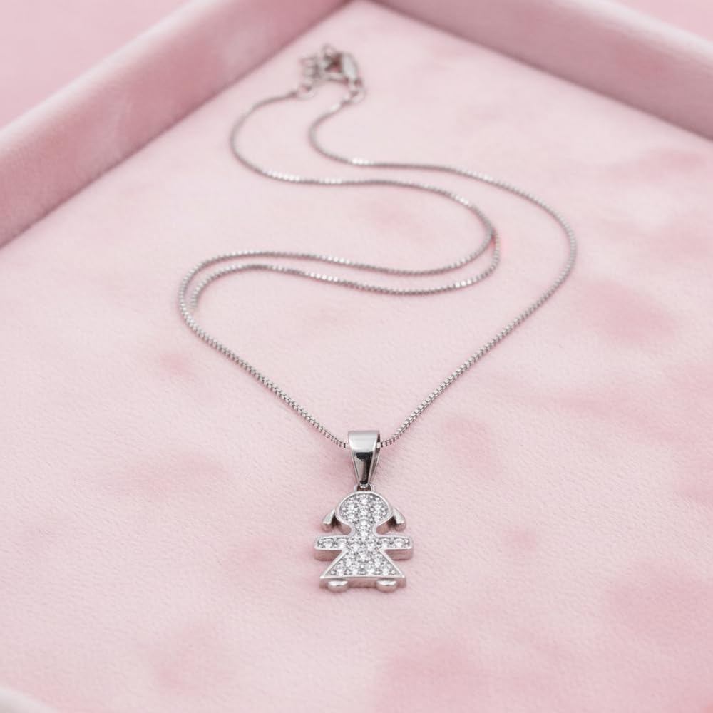Damiano Argenti Collana con Ciondolo Bebè Girl in Argento 925 e Zirconia Bianca