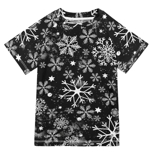 Aflyko Christmas Boys' Swim Shirt Snowflake Black White Cool Rash Guard Beachwear Sun Protection Fishing Hiking Camping Surfing Swimming Toddler Infant Summer Daily T-Shirt, 4T