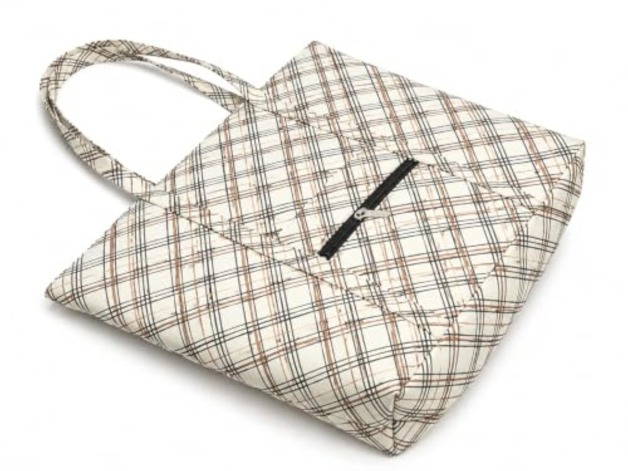 Beige Checkered Foldable Waterproof Travel Tote Bag for Women