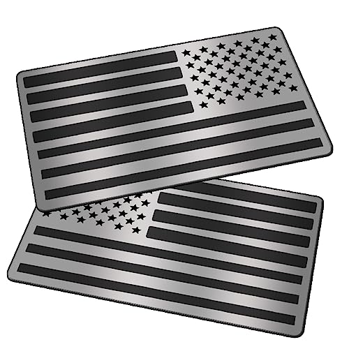 2 Pack Embossed 3D Metal All Black American Flag Emblem Decal Stickers, Matte Black Bumper Stickers Compatible with Jeep, Trucks, RV, SUV and More-Silver