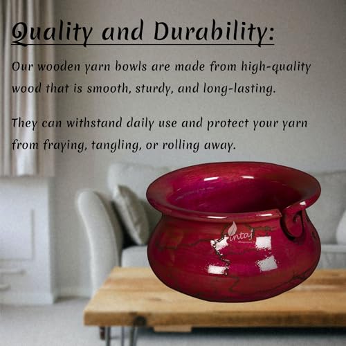Image of INTAJ Wooden Yarn Bowl for Knitting and Crochet, 7 Inch No-Snag Holder