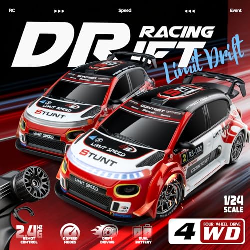 Image of RC Drift Car, Red Racing Livery 1 /24 Remote Control Car for Adults | 20KM /H 4WD Low /High Speed RC Cars with LED Lights, Extra Drifting Tires, Vehicle for Kids Boys Girls Beginners Indoor Outdoor