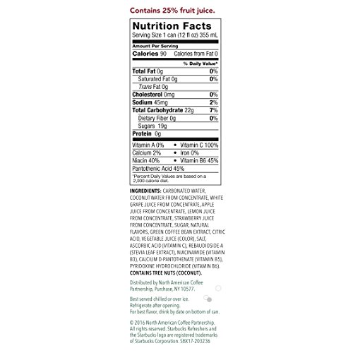 Starbucks, Refreshers with Coconut Water, Strawberry Lemonade, 12 fl Oz. Cans (12 Pack)