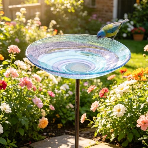 VCUTEKA Outdoor BirdBath Glass Bird Bath Garden Birdfeeder with Metal Stake by VCUTEKA - Used condition - Image 2
