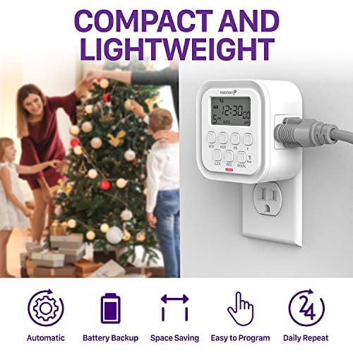 Image of Fosmon 7 Day Digital Timers for Electrical Outlets, Indoor Plug-in Light Timers Switch Programmable, Electric Wall Plug for Lamp, Grow Reptile Lights, Aquarium, 15A /1875W, Grounded- 2 Pack