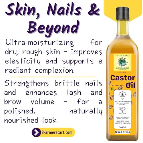 Image of Wood Pressed Castor Oil - 500 ML GLASS BOTTLE | Pure Cold-Pressed Arandi Oil | Edible Grade | Hair Growth Skin Care Eyelashes, Nails | Native Castor Seeds from Tamil Nadu | 100% Natural by Farmers Society