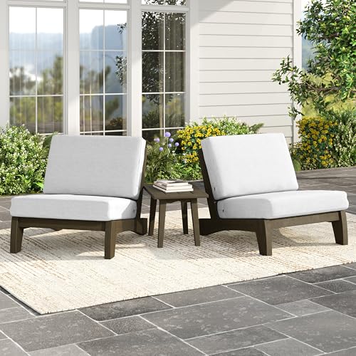 Image of Pia Ricoo 3 Piece Patio Bistro Set with Patio Chairs and Table, Heavy Duty Wood Patio Furniture Set, All-Weather Outdoor Chairs for Balcony, Deck, Poolside, Porch - Beige