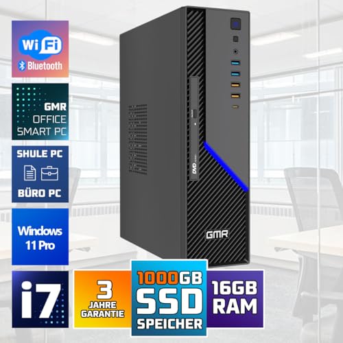 GMR Ultra SFF i7 Office PC - Business Office Computer | 3 Jahre Garantie | 16 GB RAM | 1000GB SSD M.2 | DVD±RW | USB 3 | Windows 11 Pro | WiFi-Bluetooth