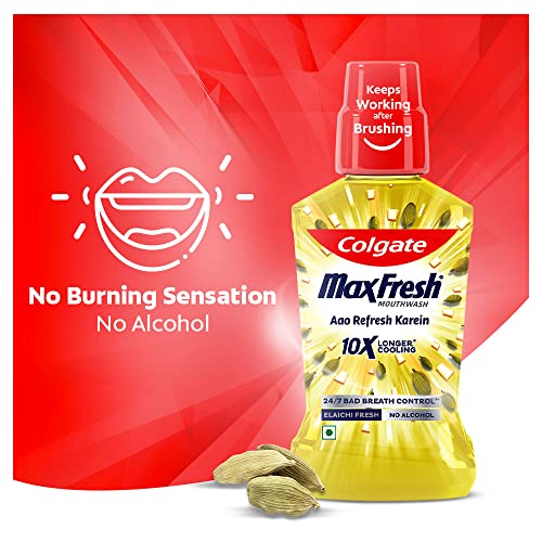 Image of Colgate Maxfresh Plax Antibacterial Mouthwash, 24 /7 Fresh Breath, 0% Alcohol - 250ml, (Elaichi Fresh)