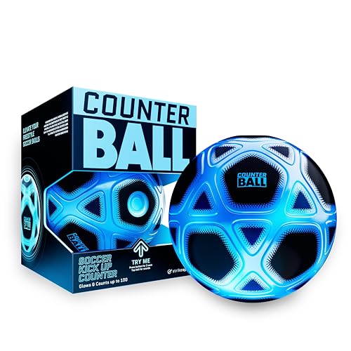 strikesphere Counter Ball Fußballgeschenk für Jungen und Mädchen ab 6 Jahren: Zählball mit Licht- und Soundeffekten weiß und blau