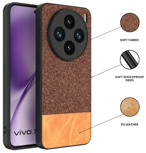 Image of Kapa Soft Fabric & Leather Hybrid Protective Back Cover for Vivo X200T 5G | Shockproof Slim Hard Anti Slip Back Case (Brown)