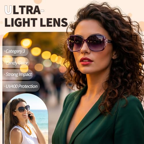 Image of DragonflyDreams Women Large Sunglasses, UV 400 Glasses | Oversized Classic Trend Ladies Sunglasses Sparkling Large Frame
