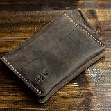 Pegai Personalized Modern Minimalist Credit Card Wallet, Distressed Leather Bifold Card Wallet - Champaign | Chestnut Brown